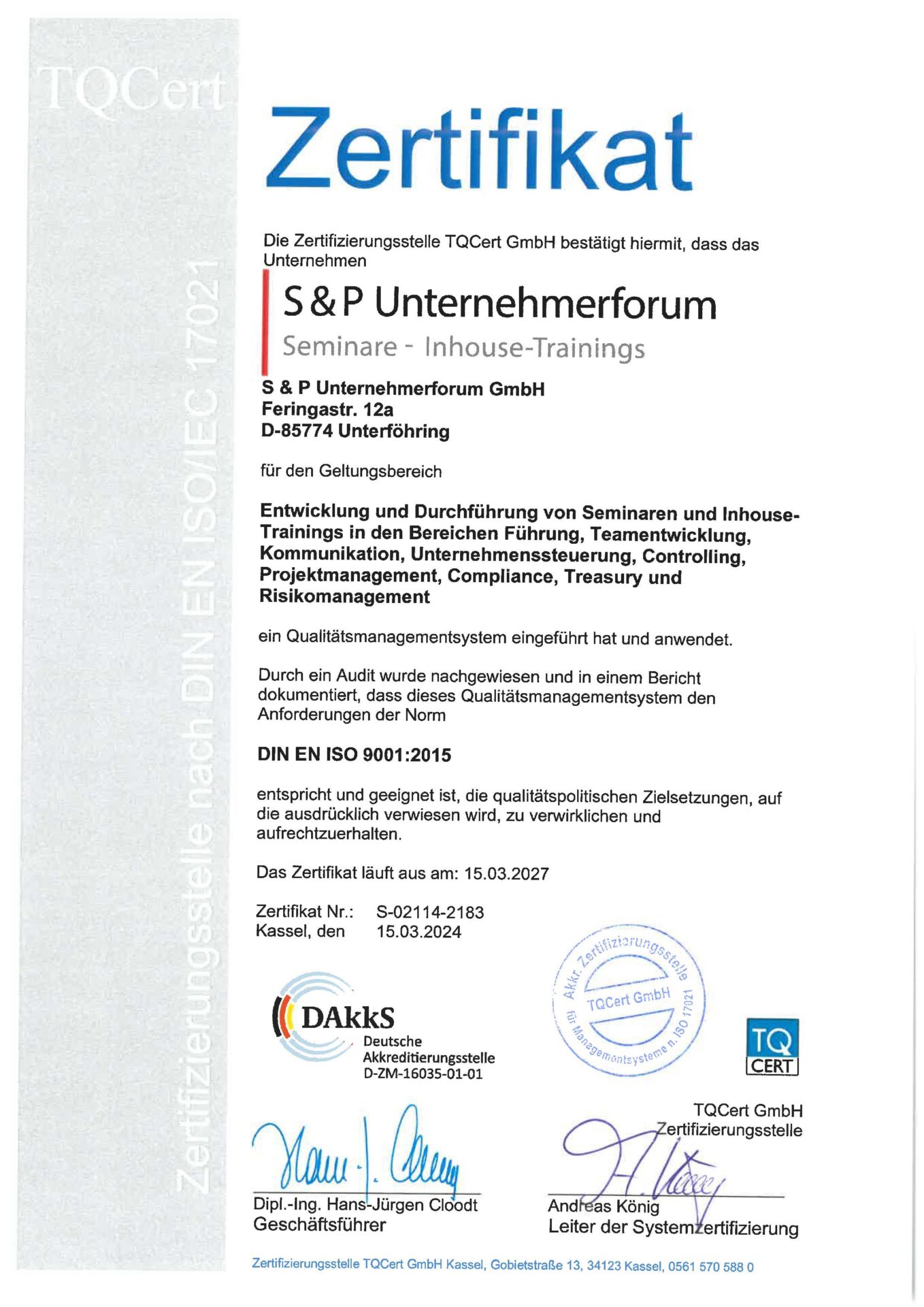 ertifizierter Seminaranbieter: Mit S+P Seminaren zum Erfolg